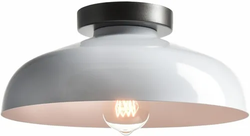 DIRYZON Lámpara de Techo Moderna Industrial Lámpara de Techo Semi Empotrada con Pantalla de Granero de Metal Blanco de 12 Pulgadas