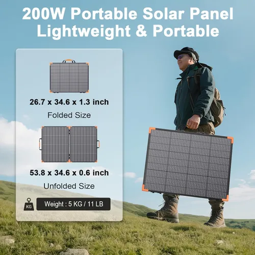 Miniatura 4 de Panel solar portátil bifacial de 200 vatios, cargador solar plegable de 20 V para estación de energía, IP68 impermeable, 23.5% de alta eficiencia