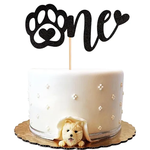 Miniatura 17 de 1 pieza de decoración para pastel de tercer cumpleaños con purpurina negra con pata de perro de tres años de edad, cachorro de perro, hueso de hueso