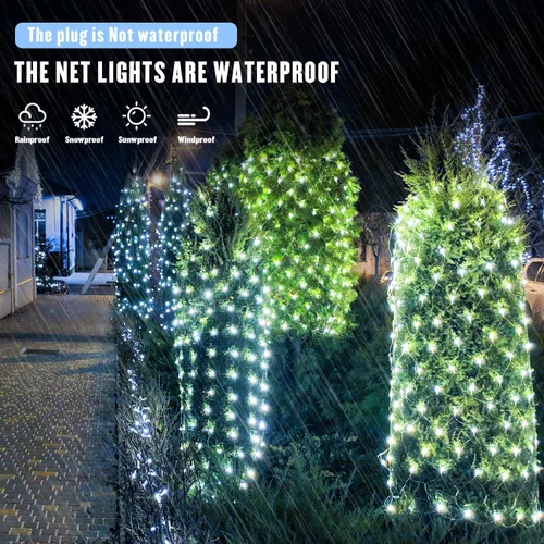 Miniatura 2 de JMEXSUSS Luces de Red al Aire Libre Impermeables, 12 pies x 5 pies con 8 Modos y Control Remoto, 360 LED, Luces de Red Enchufables para Decoración