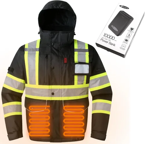 JKSafety Chaqueta bomber reflectante de alta visibilidad con múltiples bolsillos, color fluorescente, ligera, cumple con ANSI Clase 3, Mediana