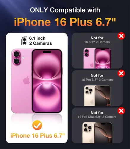 Miniatura 160 de Diaclara Funda diseñada para iPhone 16, mejorada [protección completa de la cámara], carcasa resistente de cuerpo completo con protector de pantalla