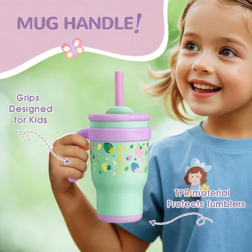 Miniatura 3 de KXIAOCHEN Vaso para niños de 14 onzas con asa para evitar derrames, vaso aislado reutilizable de acero inoxidable para niños pequeños, mantiene