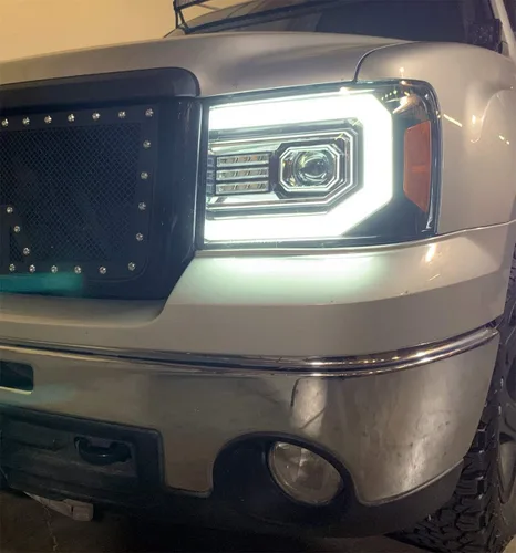 Miniatura 7 de AlphaRex PRO-Series Negro Compatible con 07-13 GMC Sierra 1500/07-14 Sierra 2500HD/3500HD Faros LED Tubo Dual Proyector con DRL Switchback/Señal Sin