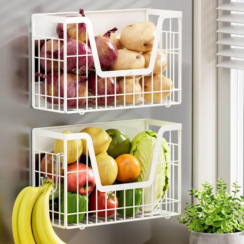 Miniatura 12 de 2 Juego de Estante Magnético para Nevera, Recipientes Magnéticos para Almacenamiento de Papas y Cebollas, Cesta Magnética para Frutas para Nevera