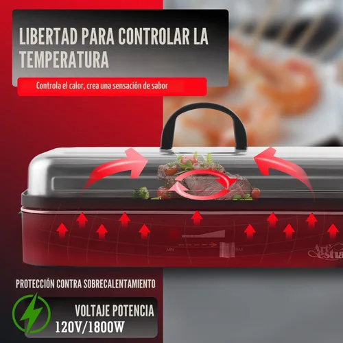 Miniatura 3 de Artestia - Parrilla eléctrica de 1800 W, para interiores y exteriores con soporte, control de temperatura ajustable, parrilla de mesa portátil