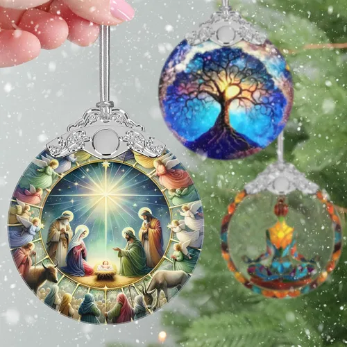 Miniatura 5 de Adorno de Navidad de natividad, decoración de Navidad de vitrales de 3 pulgadas, adornos de natividad para árbol de Navidad, regalos cristianos