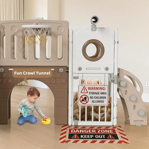 Miniatura 7 de Arlopu Juego de Tobogán 9 en 1 para Niños Pequeños, Set de Juego de Escalador y Tobogán Grande para Niños con Pendiente Larga, Telescopio, Espacio