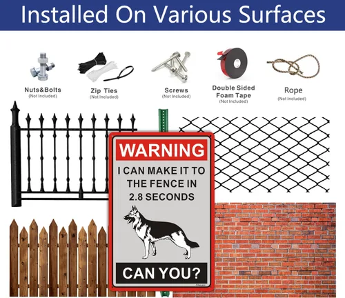 Miniatura 4 de Letrero de advertencia de pastor alemán con texto en inglés «Beware Of Dogs» con texto en inglés «I Can Make It to the Fence in 2.8 Sec. Letrero