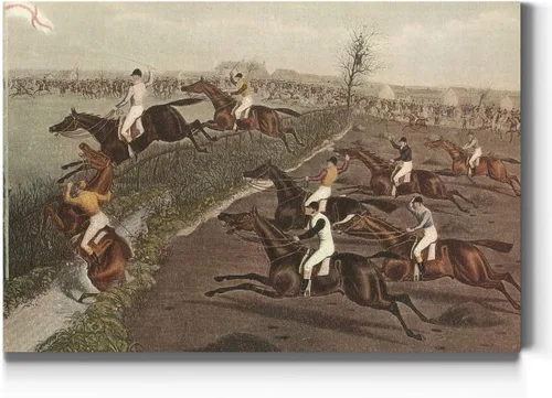 Renditions Gallery The Grand Steeple Chase II - Arte de pared, ecuestre británico, arte de caballo, colorido, decoración en lienzo de alta calidad