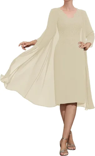 Miniatura 5 de Mother of The Bride Dresses Lace Appliques V-Neck with Jacket for Wedding