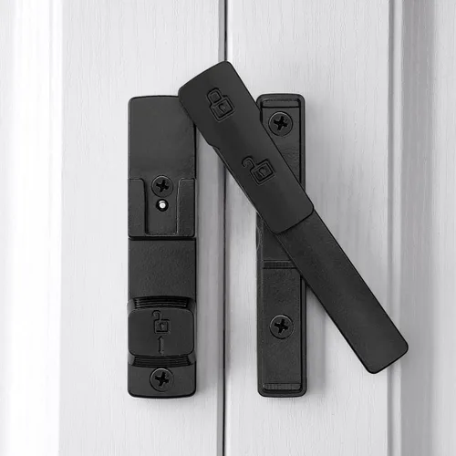 Miniatura 5 de INIRET Cerradura de puerta de granero negra de 180 grados, cerradura de puerta abatible, cerradura de puerta de aleación de zinc, protege
