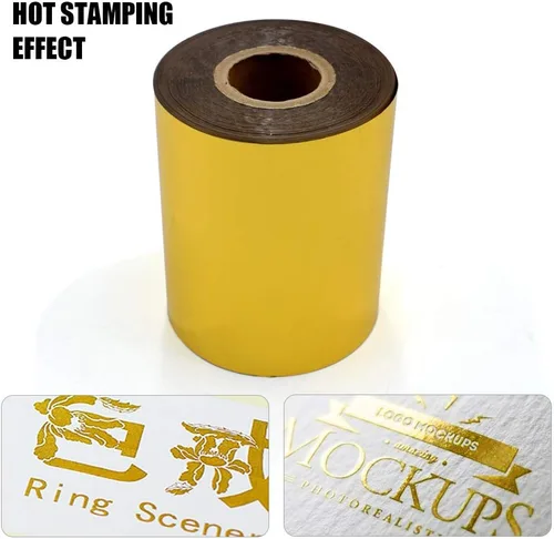 Miniatura 6 de Papel de estampado en caliente, 1 rollo dorado + 1 rollo plateado de 3 pulgadas x 400 pies, papel dorado anodizado de transferencia de calor de Oro