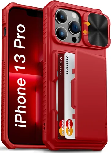 Miniatura 55 de Vihibii Funda para iPhone 13 Pro Max/iPhone 12 Pro Max con tarjetero (4 tarjetas) [bloqueo RFID] y cubierta de cámara deslizante, protección contra