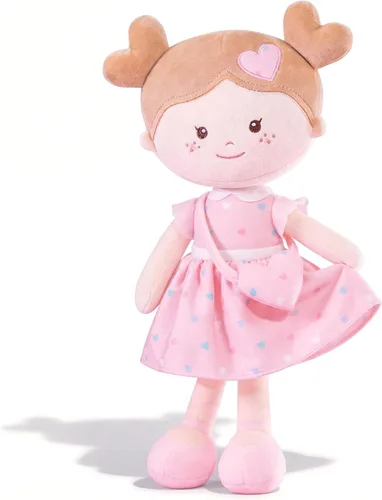 Onetoo First Baby Dolls - Muñeco de trapo de felpa suave para niñas, para dormir, para acurrucarse, con vestido rosa, 14 pulgadas Rosa Amor