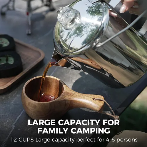 Miniatura 6 de KingCamp Percolator - Cafetera de acero inoxidable 304 con mango de madera para acampar al aire libre, cabina, caravana, cocina, caza y mochilero