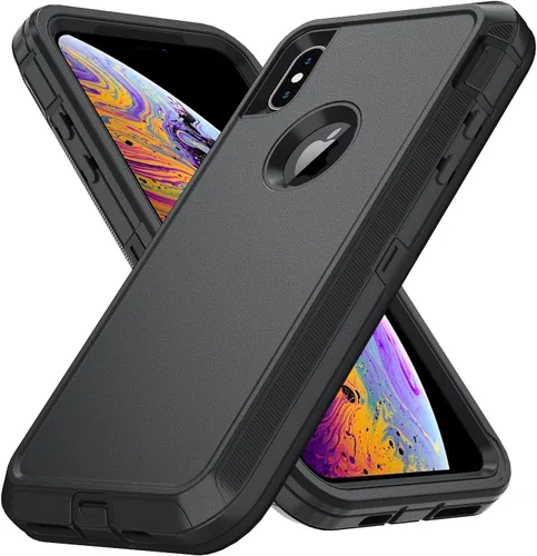 Miniatura 6 de Funda para iPhone X/i Phone Xs, 3 capas duradera funda de teléfono resistente protección para teléfono, a prueba de golpes a prueba de caídas a Negro