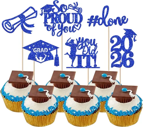 Miniatura 52 de Paquete de 24 adornos para cupcakes de clase 2025 con purpurina 2025 para diploma de graduación 2025 para cupcakes temáticos de graduación 2025