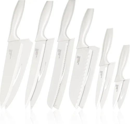 E-far Juego de cuchillos de cocina de 12 piezas, juego de cuchillos de chef de acero inoxidable con 6 protectores de cuchillas, cuchillo de cocina