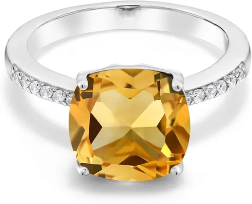 Miniatura 63 de Gem Stone King Anillo de compromiso de plata de ley 925 con piedra preciosa de corte cojín de 0.39 pulgadas Anillo de compromiso de aniversario