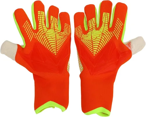 Soccer Goalie Gloves for Men Women, Anti Slip Soccer Goalkeeper Gloves, Premium Latex Palm with Finger Protection, Breathable Nylon Backhand, Orange
