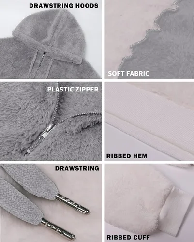 Miniatura 4 de BTFBM - Suéter sin botones de sherpa con capucha para mujer, con 14 de cremallera y manga larga, suave y mullida, de vellón
