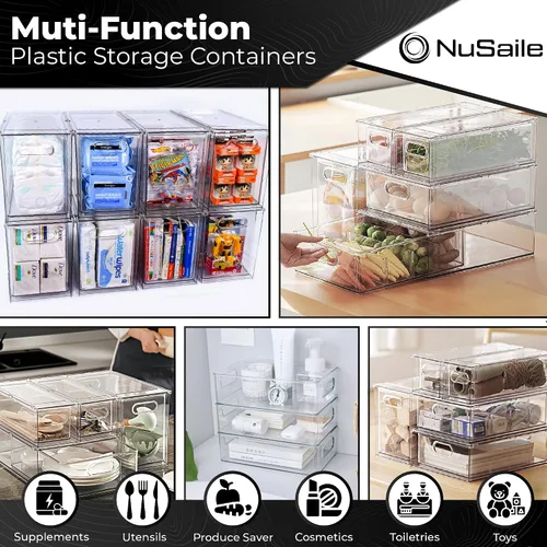 Miniatura 6 de Contenedores organizadores apilables para refrigerador, cajones extraíbles con asas, contenedores de almacenamiento de verduras y frutas