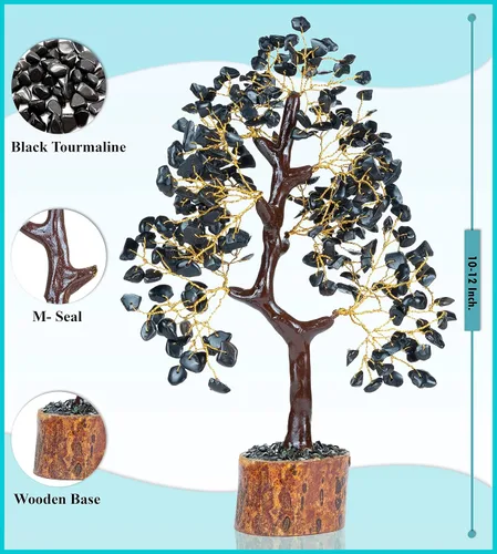 Miniatura 5 de Árbol de vida de cristal de turmalina negra con pulsera y 2 colgantes, decoración de árbol de gemas feng shui, cristales curativos, regalos