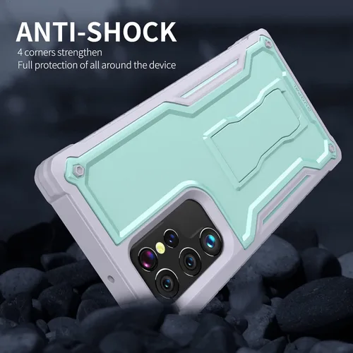 Miniatura 6 de Funda para Samsung Galaxy S22 Ultra 5G (no es compatible con teléfonos no Plus o Plus), protección de grado militar a prueba de golpes, soporte Verde