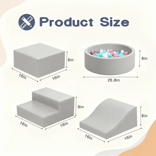Miniatura 3 de Bloques de escalada de espuma Hoohtoot para niños pequeños: con juguetes de escalada de cuero PU de 4 piezas y una piscina de bolas - Piscina
