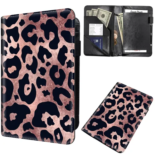 Miniatura 21 de Libreta de pedidos para camarera, cartera de cuero con bolsillo con cremallera oculta, soporte para bolígrafos, lindo organizador para camarera