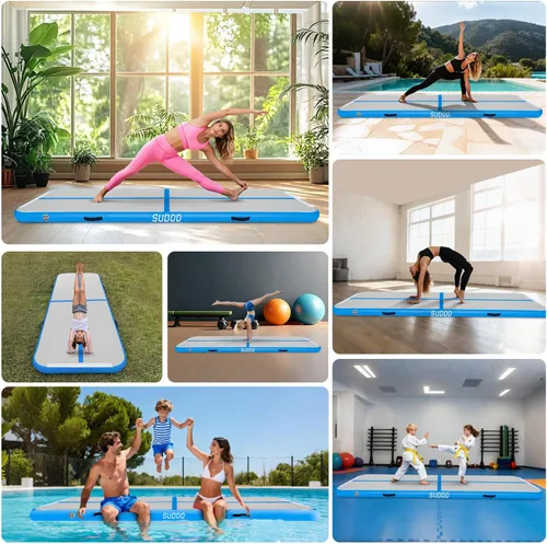 Miniatura 6 de SUDOO Gymnastics Air Mat 10ft/13ft/16ft Inflatable Air Tumble Track Mat 4" Thick Tumbling Mat With Pump or No Pump for Training Tumble Yoga Azul