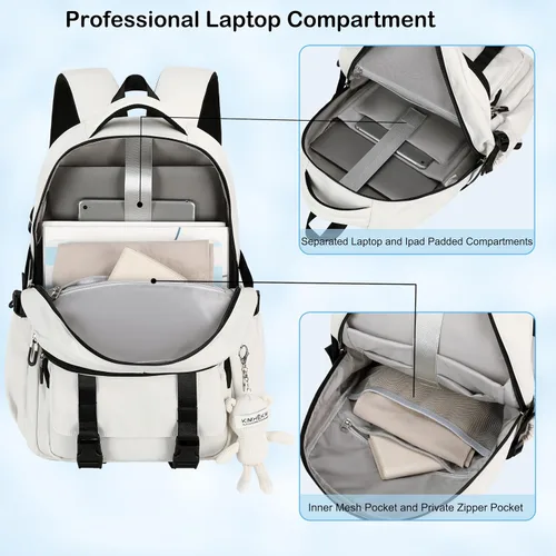 Miniatura 3 de Hidds Mochila universitaria para laptop de 15.6 pulgadas para hombres y mujeres, bolsa de libros para escuela primaria y secundaria para Beige