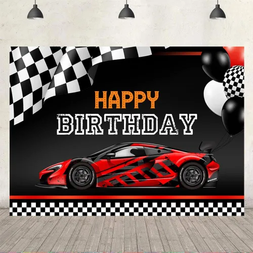 Miniatura 4 de Ticuenicoa Fondo de decoración de fiesta de cumpleaños de auto de carreras, pancarta de cumpleaños de 7 x 5 pies, decoración de fiesta de cumpleaños