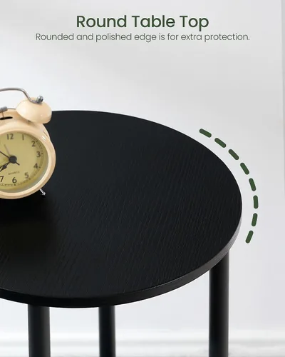 Miniatura 6 de CHOEZON Mesa auxiliar redonda, mesa auxiliar de 2 niveles, mesita de noche redonda pequeña con tubo de metal resistente, mesa auxiliar circular Negro