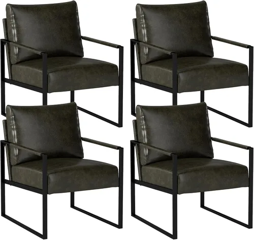 Miniatura 10 de INZOY Silla decorativa de cuero con marco de metal, cómoda silla de sala de estar con respaldo y cojín, silla moderna de mediados de siglo con Marrón