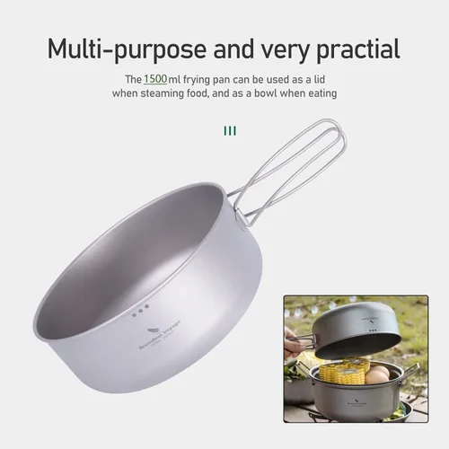 Miniatura 7 de iBasingo Juego de olla de vapor de titanio de 1.8 L y sartén para freír olla ultraligera portátil para acampar al aire libre mochilero cocina hogar