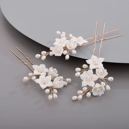 Horquillas para el cabello de flores de novia, hojas, para novia, mujeres, delicadas perlas, perlas, horquillas para el cabello para niñas, dorado