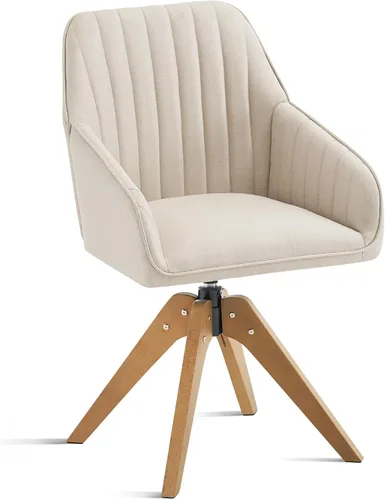 Miniatura 7 de Furniliving Silla Giratoria de Acento Moderna de Mediados de Siglo para Sala de Estar, Silla de Escritorio de Madera con Brazos, Sillas con Brazos