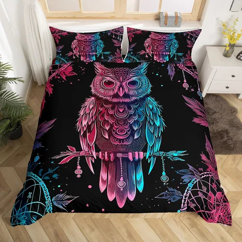 Erosebridal - Juego de cama con diseño de búhos salvajes y animales salvajes para cama de matrimonio, tamaño doble, para niños y niñas, jóvenes,