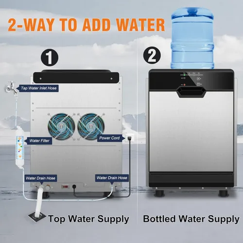 Miniatura 2 de Máquina de Hielo Nugget para Encimera con Opciones de Doble Entrada de Agua, Máquina de Hielo Columnar de 60 Libras/24H con Autolimpieza, Máquina