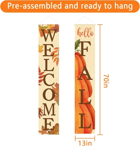 Miniatura 4 de DAZONGE Decoración de otoño, carteles de bienvenida y hola otoño para decoración de cosecha de puerta delantera, carteles colgantes para decoración