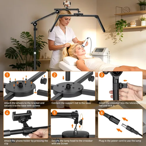 Miniatura 9 de KIRKAS Luz de media luna para extensiones de pestañas, tatuadores, luz LED de tecnología de pestañas mejorada con base rodante de 4 ruedas, lámpara
