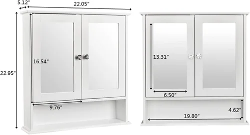 Miniatura 2 de Gabinetes de medicina de baño con espejo, gabinete de baño montado en la pared gabinete de almacenamiento de madera gabinete de pared de baño