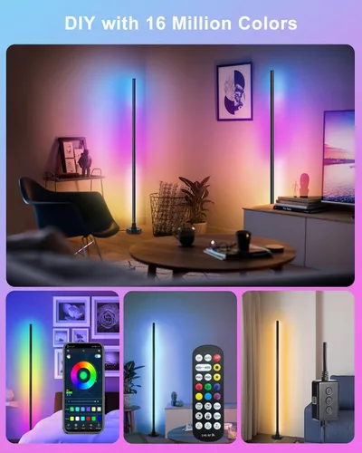 Miniatura 4 de Lámpara de pie LED RGB, lámpara de esquina LED RGB con sincronización de música, luz ambiental que cambia de color, 16 millones de colores DIY No
