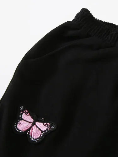 Miniatura 4 de SOLY HUX Conjunto de 2 piezas para niña con camiseta corta y pantalones deportivos de mariposa, Negro