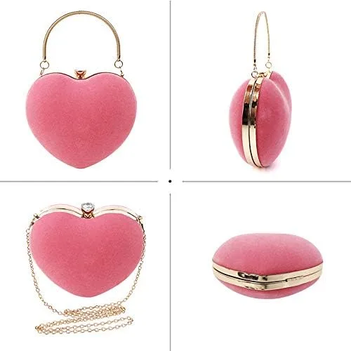 Miniatura 4 de Goclothod Bolso de noche en forma de corazón Bolso de mano de fiesta Bolso de hombro con cadena