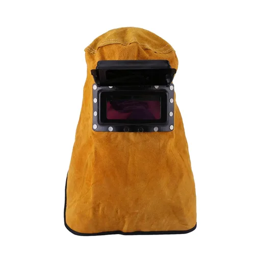 Casco de soldadura con capucha de soldador de cuero, máscara de soldadura ajustable, casco de soldadura con lente de filtro de oscurecimiento