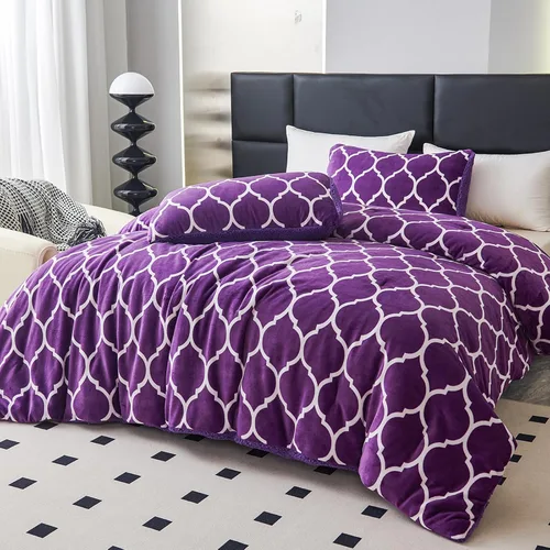 Miniatura 2 de Juego de edredón de tamaño King morado, juego de edredón de forro polar Sherpa tamaño King para invierno, mullido, suave, mullido, reversible
