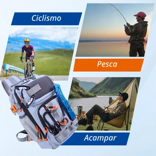 Miniatura 8 de Mochila de pesca con cajas de aparejos, bolsa de hombro de pesca impermeable con soporte para caña, bolsa de pescado con kit de 136 señuelos de Gris